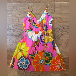 FARM Rio Pink Floral Wrap Mini Dress Anthropologie Size M